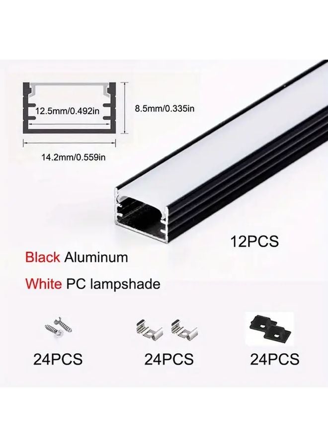 12Pcs 50cm Black Aluminum LED Channel System With Milky White Diffuser Cover - Image 1