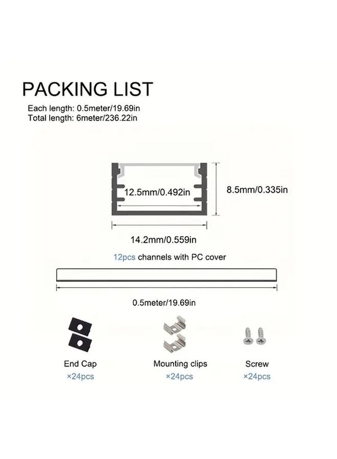 12Pcs 50cm Black Aluminum LED Channel System With Milky White Diffuser Cover - Image 4