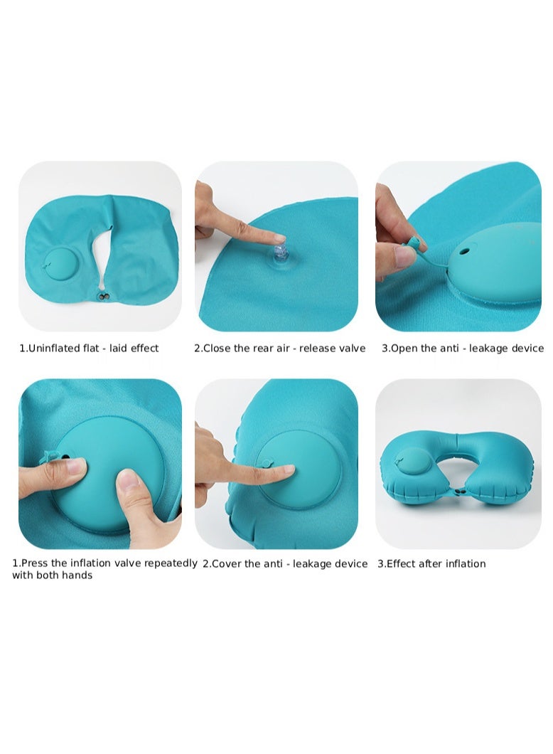 أحمر وردي - نسيج نسيجي، مجموعة السفر من وسادة الرقبة المضغوطة القابلة للإضفاء الهواء على شكل U - غطاء من حرير اللبن المريح التنفسي، وسادة الرقبة والرأس المحمولة مع قناع النوم وموقد الأذن وأكياس التخزين، لاستخدامها في الطائرة والسيارة القطار والباص والمنزل - Image 2