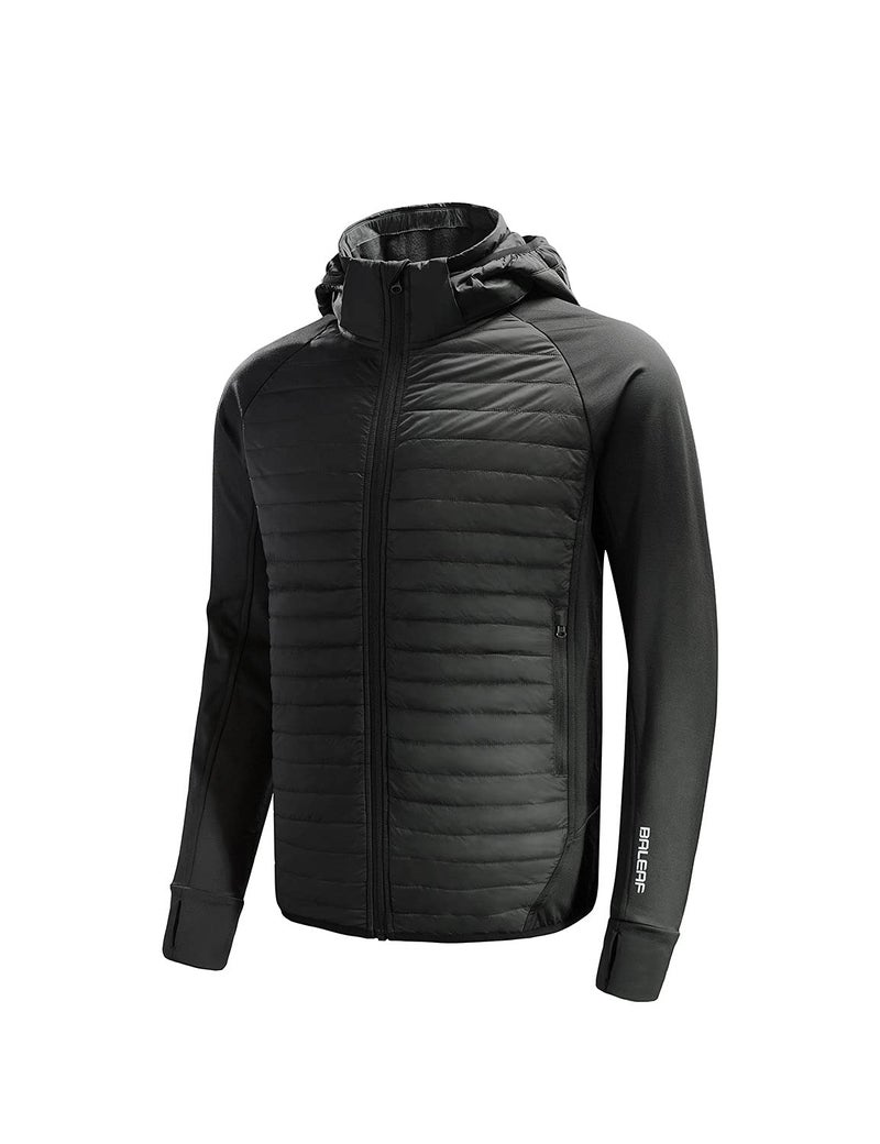 baleaf Mens Running Jacket Lightweight Thumble Hole Warm Up Puffer Jacket Hybrid Thermal Coat Insulated Hiking Golf Black S