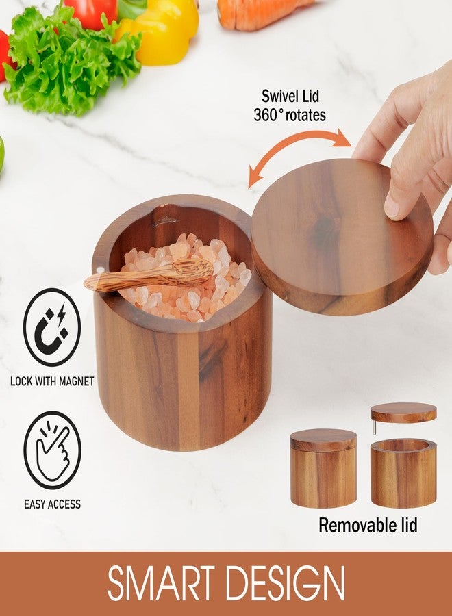 DEMIGO 9-ounce Salt Cellar with Spoon and Swivel Lid, Acacia Wood Salt & Spice Box, Salt Keeper, Wood Jar for Kitchen, Perfect for Storing Table Salt, Gourmet Salts, Herbs, or Your Favorite Seasonings - Image 3