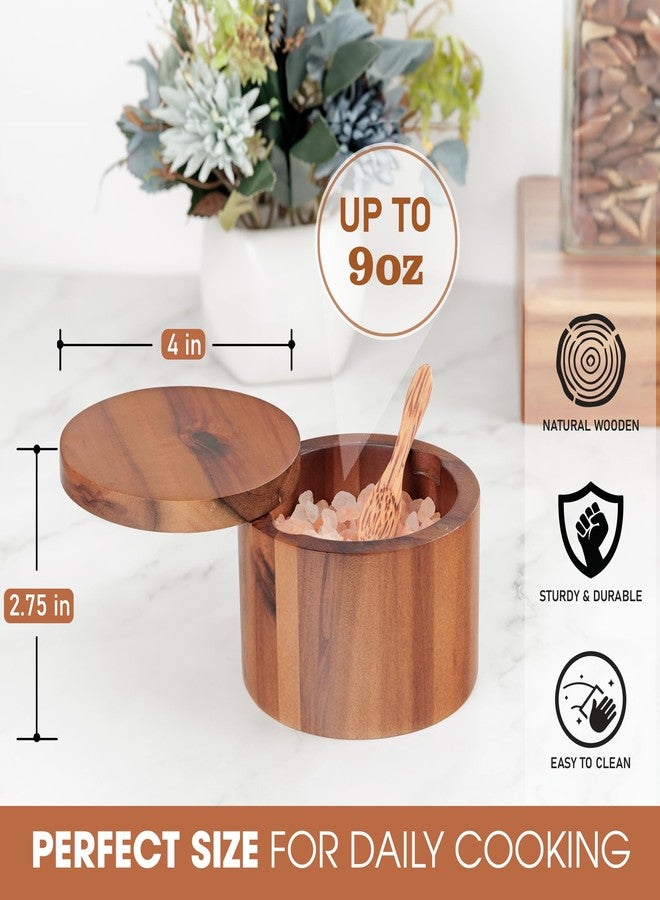 DEMIGO 9-ounce Salt Cellar with Spoon and Swivel Lid, Acacia Wood Salt & Spice Box, Salt Keeper, Wood Jar for Kitchen, Perfect for Storing Table Salt, Gourmet Salts, Herbs, or Your Favorite Seasonings - Image 2