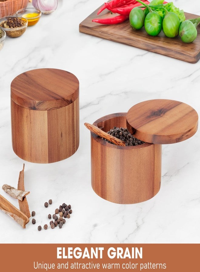 DEMIGO 9-ounce Salt Cellar with Spoon and Swivel Lid, Acacia Wood Salt & Spice Box, Salt Keeper, Wood Jar for Kitchen, Perfect for Storing Table Salt, Gourmet Salts, Herbs, or Your Favorite Seasonings - Image 4