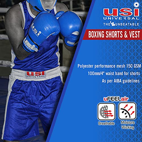 USI UNIVERSAL THE UNBEATABLE Polyester and Mesh Fabric Boxing Short and Vest (Blue, 40) - Image 2