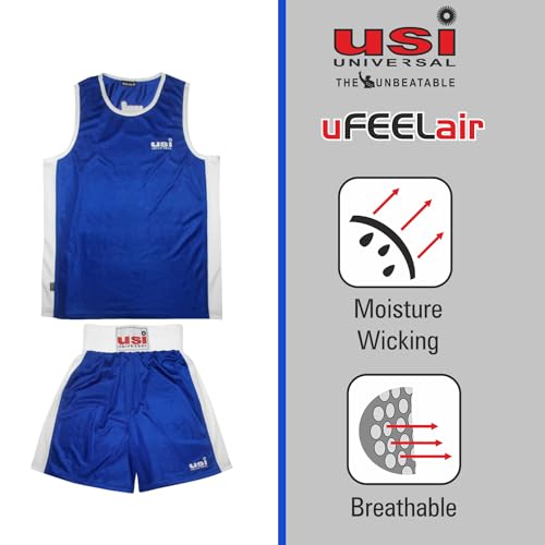 USI UNIVERSAL THE UNBEATABLE Polyester and Mesh Fabric Boxing Short and Vest (Blue, 40) - Image 4