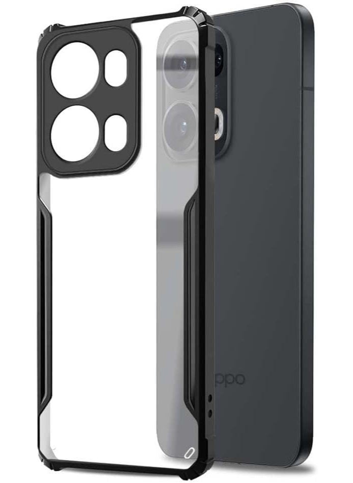 Oppo Reno13 Pro 5G Case Back Cover Shockproof Bumper Crystal Clear 360 Degree Protection TPU+PC Camera Protection Acrylic Transparent Eagle Cover for Oppo Reno 13 Pro 5G Black - Image 3