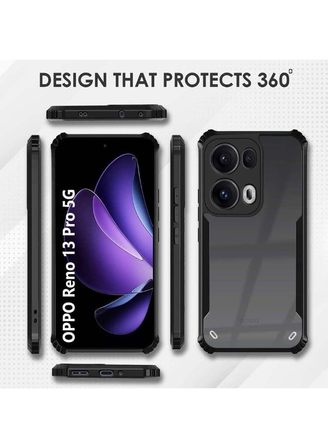 Oppo Reno13 Pro 5G Case Back Cover Shockproof Bumper Crystal Clear 360 Degree Protection TPU+PC Camera Protection Acrylic Transparent Eagle Cover for Oppo Reno 13 Pro 5G Black - Image 2