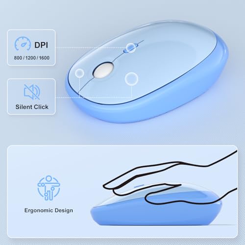 KNOWSQT Wireless Keyboard Mouse Combo - Lovely Blue-Gradient Rainbow Full-Sized Typewriter Colorful Keyboards, Round Keycap Plug Play Retro Cute Keyboards for Windows, Laptop, PC, Desktop, Computer - Image 2