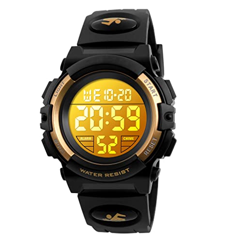 Dayllon Kids Digital Watch Boys Outdoor Sports 50M Waterproof Girls Watches Alarm Clock 12/24 H Stopwatch Calendar for Ages 3-15 Boy Girl Wristwatch Kids Gift,Gold X - Image 1