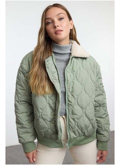 trendyol Light Khaki Regular Pattern Collar Plush Detailed Water Repellent Quilted Puffer Jacket TWOAW25MO00165  - Image 1