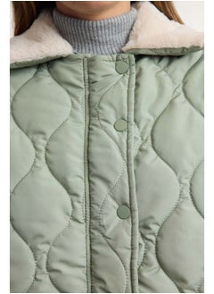 trendyol Light Khaki Regular Pattern Collar Plush Detailed Water Repellent Quilted Puffer Jacket TWOAW25MO00165  - Image 3