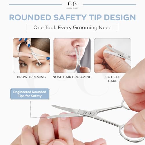 Coco's Closet Coco's Rounded Safety Nose & Ear Hair Scissors – Precision Stainless Steel Grooming Tool for Men & Women, Eyebrow & Facial Hair Trimming, Mustache, Beard, Baby Nail & Pet Care - Image 4