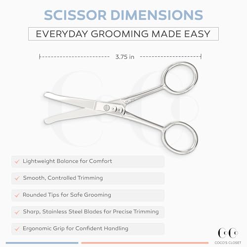 Coco's Closet Coco's Rounded Safety Nose & Ear Hair Scissors – Precision Stainless Steel Grooming Tool for Men & Women, Eyebrow & Facial Hair Trimming, Mustache, Beard, Baby Nail & Pet Care - Image 2