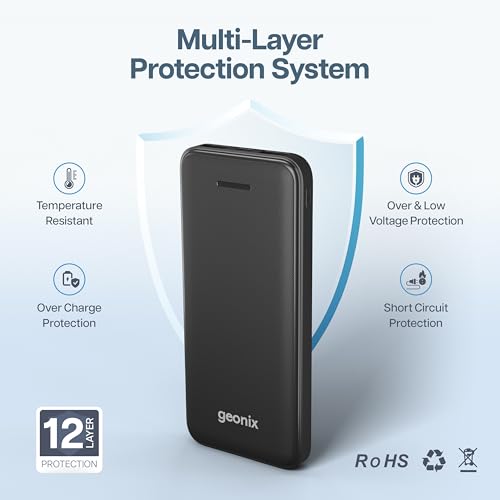 Geonix Helio R100 10000 mAh 22.5W Fast Charging Power Bank, Ultra Slim Power Bank with USB-A Output, Type C PD Output, Type C Input, Wake Up Button, 1 Year Warranty, Black - Image 4
