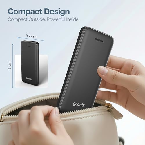 Geonix Helio R100 10000 mAh 22.5W Fast Charging Power Bank, Ultra Slim Power Bank with USB-A Output, Type C PD Output, Type C Input, Wake Up Button, 1 Year Warranty, Black - Image 5
