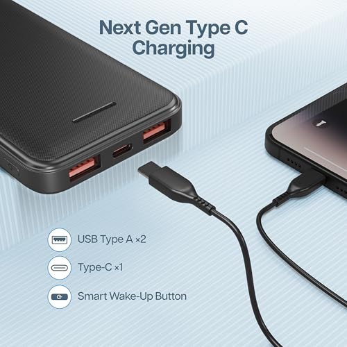 Geonix Helio R100 10000 mAh 22.5W Fast Charging Power Bank, Ultra Slim Power Bank with USB-A Output, Type C PD Output, Type C Input, Wake Up Button, 1 Year Warranty, Black - Image 2