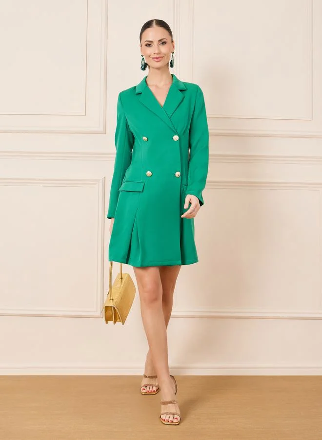 Styli Double Breasted Notch Lapel Blazer Mini Dress