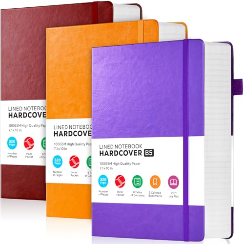 FOCUS DAY 3 Pack Journals Notebooks, B5(7.1'' X 10'') Thick Notebook Journal College Ruled Bulk, Large Hardcover Leather Bound Lined Notebook Journal Set for Women Men Work Writing, Multicolor - Image 1