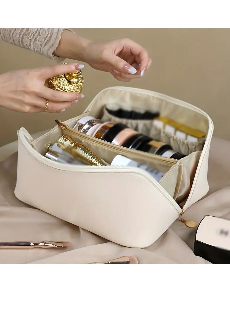 شنطة مستحضرات تجميل بسوستة للسفر بسعة كبيرة للنساء والبنات مكياج محمولة من جلد البولي يوريثين متعددة الوظائف, متعددة الالوان - Image 4