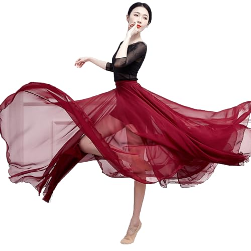 ORIDOOR 720 35 Long Womens Fairy Lyrical Dance Skirt Gradient Color Chiffon Swing Skirt Ballet Modren Dance Costume B Wine - Image 3