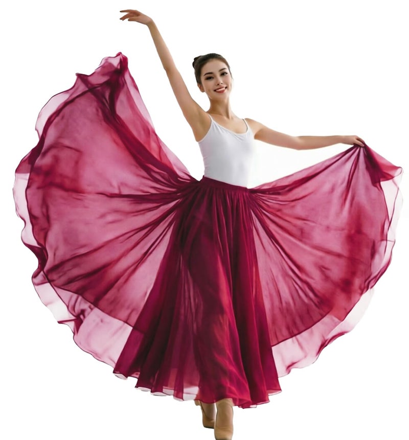 ORIDOOR 720 35 Long Womens Fairy Lyrical Dance Skirt Gradient Color Chiffon Swing Skirt Ballet Modren Dance Costume B Wine - Image 2