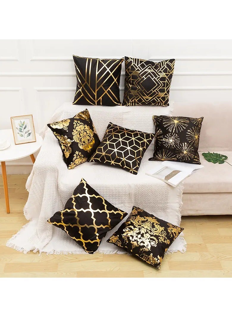 دولتري أغطية وسائد مقاس 18 × 18 بوصة لديكور المنزل بختم ساخن غطاء وسادة للأريكة (ليلة متلألئة باللونين الأسود والذهبي) - Image 4