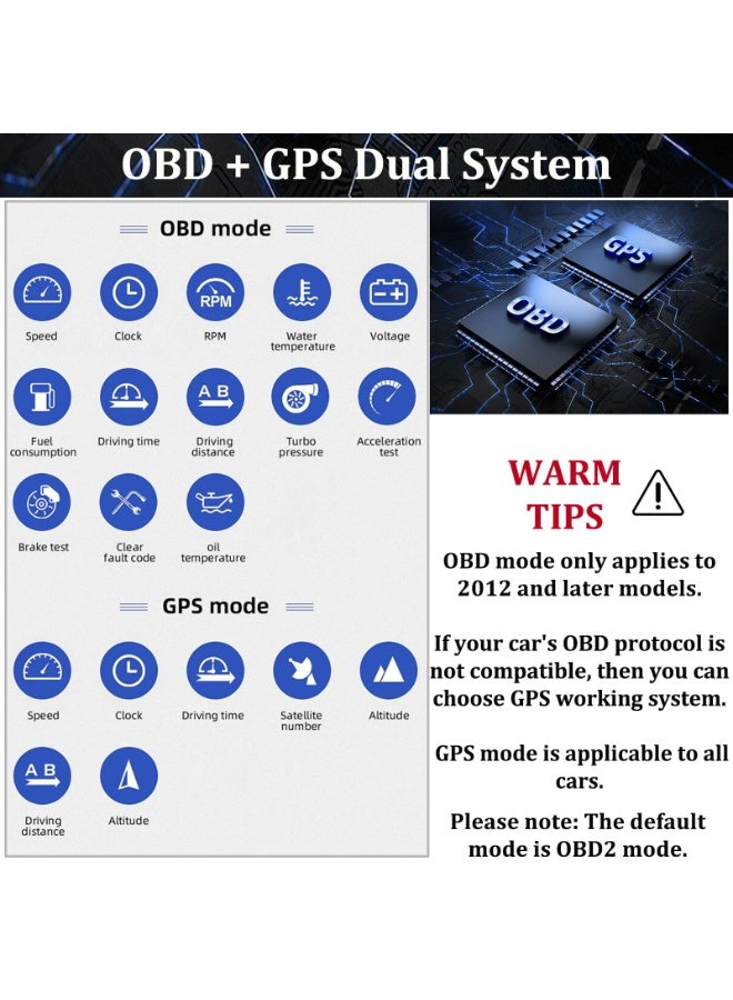 والالا شاشة عرض أمامية للسيارة HUD، مع نظام OBDII GPS مزدوج، مقياس سرعة OBD2، 8 أوضاع، شاشة لوحة القيادة متعددة الوظائف، مقياس ذكي، يمكن تركيب لوحة القيادة - Image 2