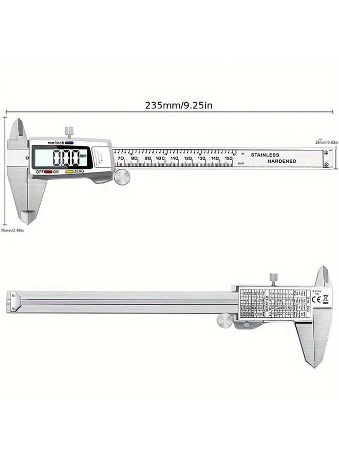 6 بوصة 150 ملم فرجار رقمي فرجار فيرنير الإلكتروني من الفولاذ المقاوم للصدأ فضي - Image 3