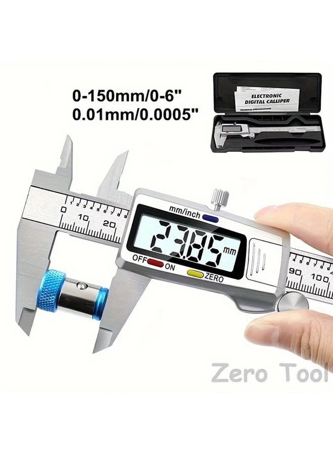 6 بوصة 150 ملم فرجار رقمي فرجار فيرنير الإلكتروني من الفولاذ المقاوم للصدأ فضي - Image 2