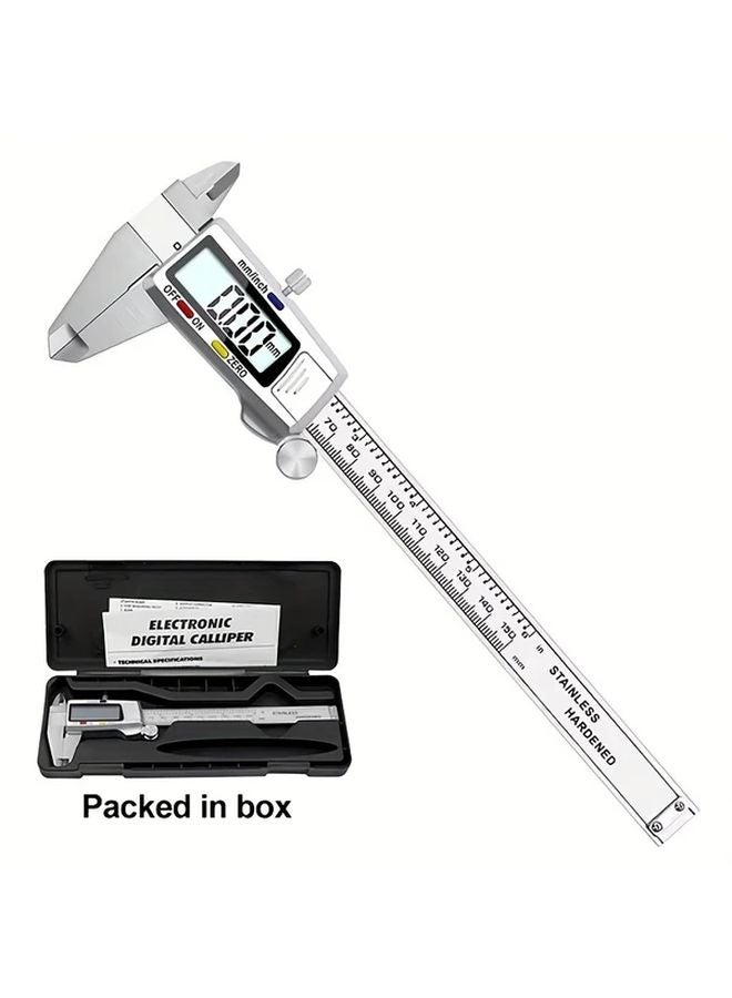 6 بوصة 150 ملم فرجار رقمي فرجار فيرنير الإلكتروني من الفولاذ المقاوم للصدأ فضي - Image 1