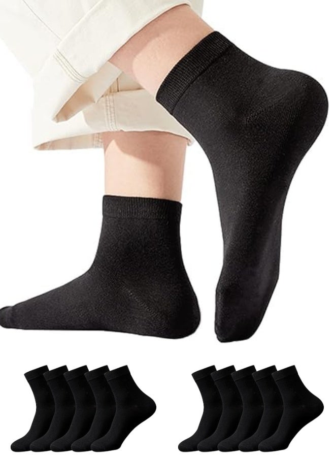 5 أزواج من جوارب رجالية بطول متوسط - مصنوعة من القطن 100% - مريحة، متينة، قابلة للتهوية، تمتص الرطوبة، مناسبة للأعمال والمناسبات اليومية (أسود) - Image 1
