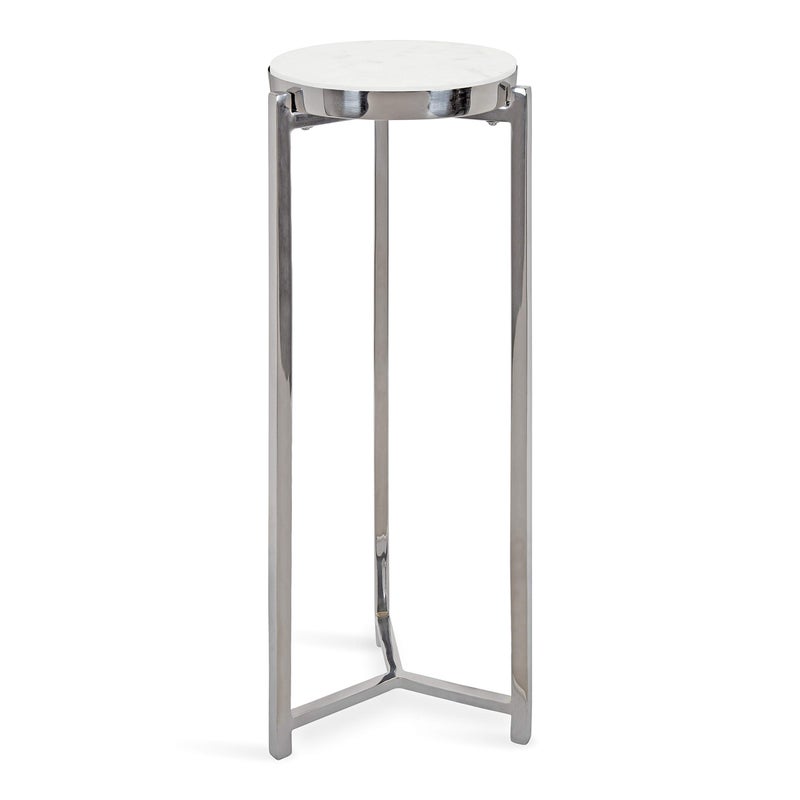 Kate and Laurel Kate and Laurel Aguilar Glam Round Drink Table 8 x 8 x 23 Silver and White Small Accent Table for Use as Plant Pedestal Stand with Marble Tabletop 