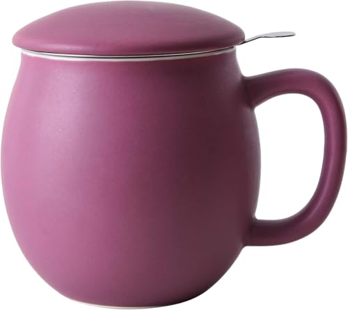Yundu 12 OZ Matte Purple Ceramics Teacup with Infuser and Lid, Mug with Lid for Steeping - Stainless Steel Infuser for Loose Leaf Tea, Home Office Gift for Tea Lovers - Image 5