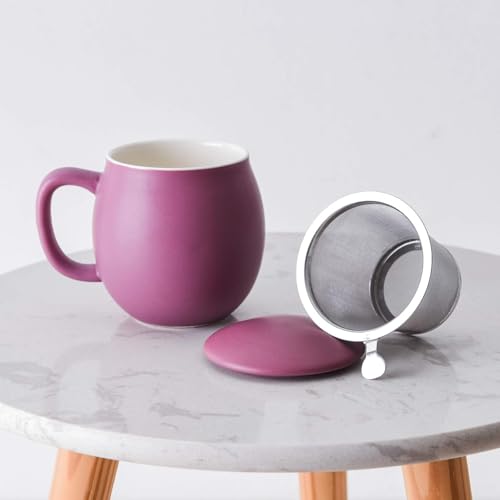 Yundu 12 OZ Matte Purple Ceramics Teacup with Infuser and Lid, Mug with Lid for Steeping - Stainless Steel Infuser for Loose Leaf Tea, Home Office Gift for Tea Lovers - Image 4