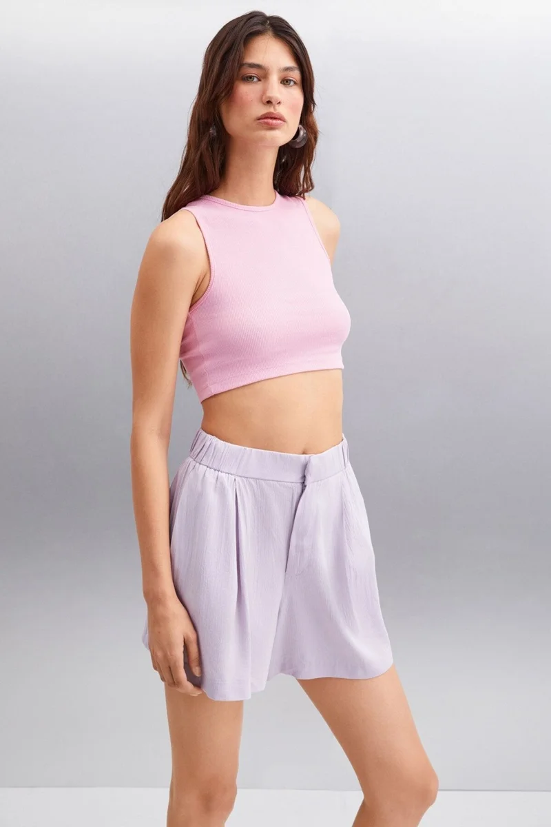 GRIMELANGE JAMI 100% Viscose Slim Women's Lilac Shorts