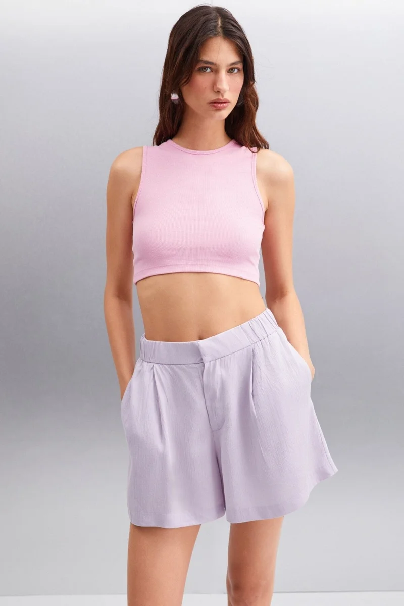 GRIMELANGE JAMI 100% Viscose Slim Women's Lilac Shorts