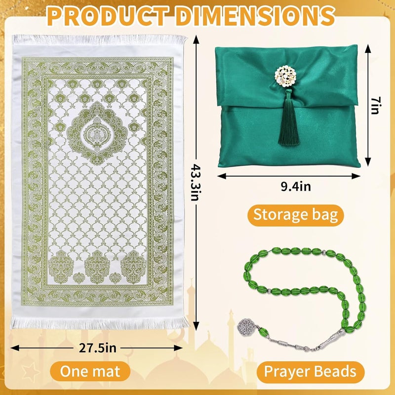Pomefar Ramadan Prayer Mat with Beads & Elegant Fabric Bag, Foldable Washable Polyester Praying Rug, Gift for Men Women(Green) - Image 3