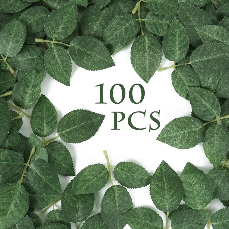 INSUNSIX 100pcs Bulk Fake Leaves Greenery Leaves Artificial Fake Rose Flower Leaves for DIY Wedding Bouquets Centerpieces Party Decorations