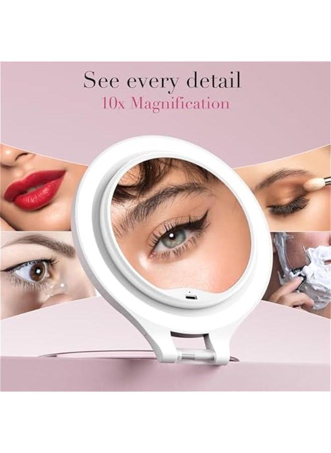 Arabest - Lighted Rechargeable Makeup Mirror 10X/1X Magnification Double-sided Portable Cosmetic Travel Vanity Desk Mirror Stand Adjustable 3 Color Setting. - Image 1