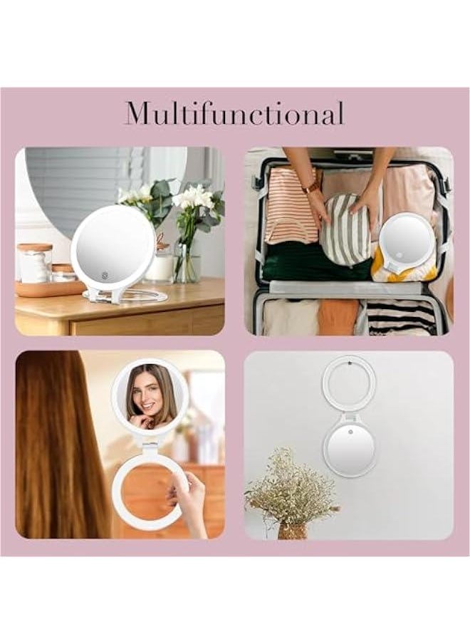 Arabest - Lighted Rechargeable Makeup Mirror 10X/1X Magnification Double-sided Portable Cosmetic Travel Vanity Desk Mirror Stand Adjustable 3 Color Setting. - Image 1