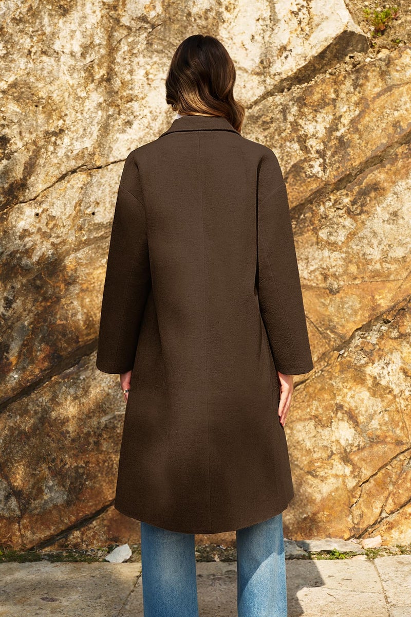 ELLEVEN Long Winter Coats for Women Wool Peacoat Long Sleeve Trench Coat Double Breasted Warm Fall Jackets Casual Outfits Brown Small - Image 3