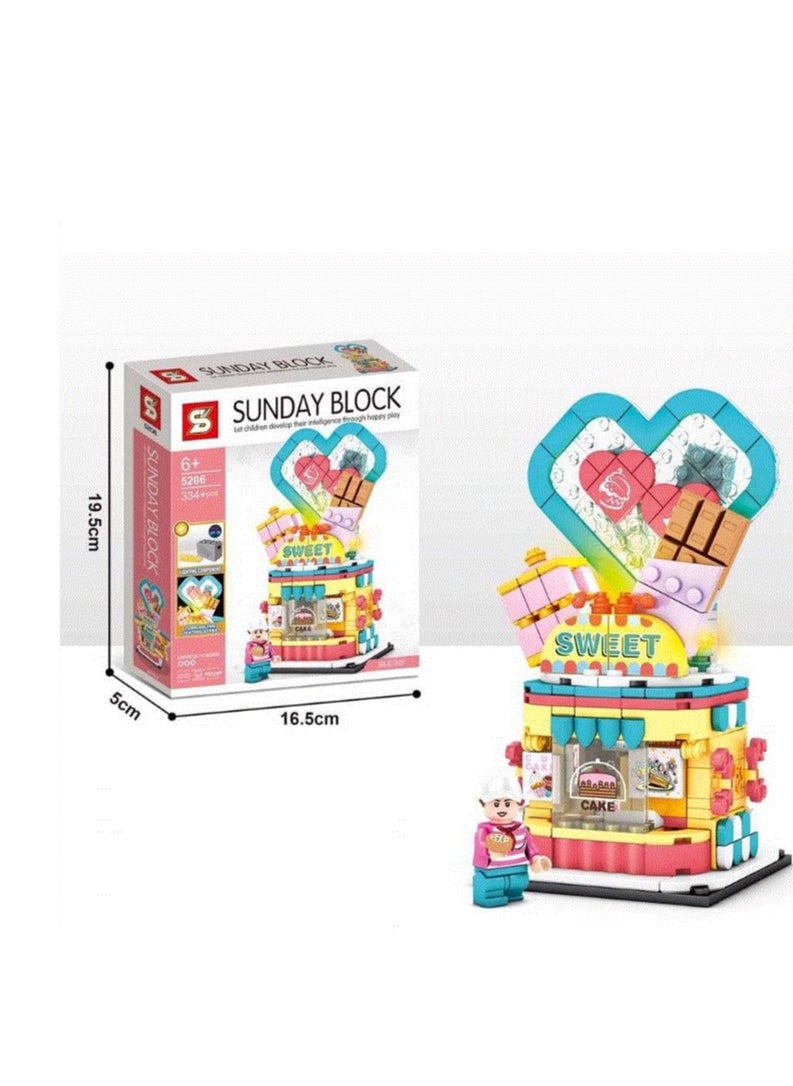 SUNDAY City Sweet Shop Street View Building Set – SUNDAY BLOCK Series – 334 PCS Mini Cake Store Construction Kit – Colorful DIY Toy for Kids Age 6+  - Image 1