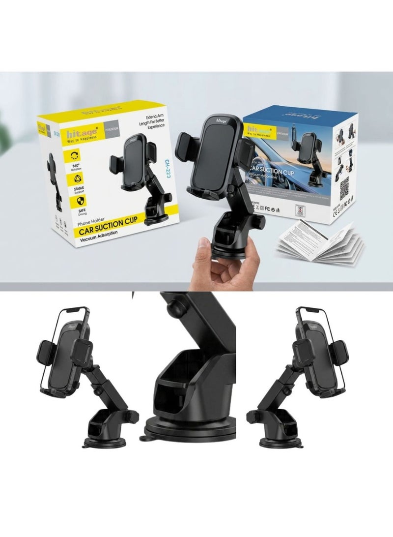 hitage Premium Car Phone Holder Mount - Strong Vacuum Suction Cup with Extendable Arm, 360° Rotation & Stable Support - Universal Dashboard & Windshield Cradle for All Smartphones - - Image 2