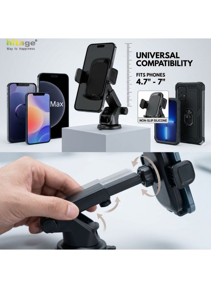 hitage Premium Car Phone Holder Mount - Strong Vacuum Suction Cup with Extendable Arm, 360° Rotation & Stable Support - Universal Dashboard & Windshield Cradle for All Smartphones - - Image 3