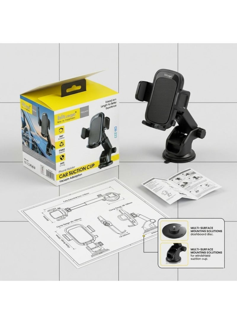 hitage Premium Car Phone Holder Mount - Strong Vacuum Suction Cup with Extendable Arm, 360° Rotation & Stable Support - Universal Dashboard & Windshield Cradle for All Smartphones - - Image 5