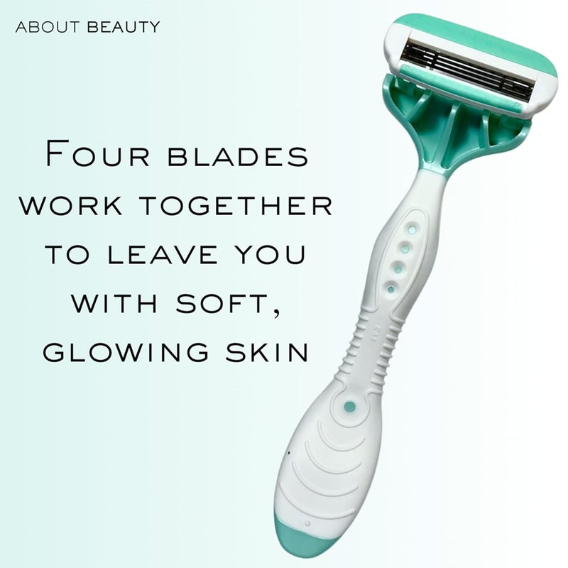 About Face About Beauty Spa Shave 4 Blade Disposable Razors, Includes 4 Disposable Shavers, Adjust to Curves for a Close Shave, Skin-Soothing Coconut Oil Moisture Pad Gently Glides Along Skin - Image 2