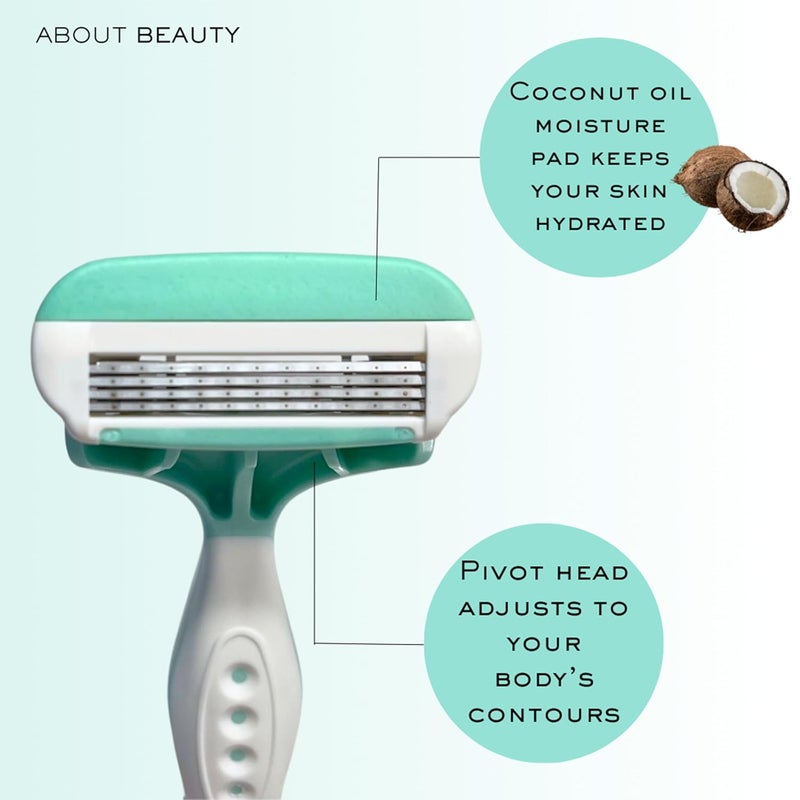 About Face About Beauty Spa Shave 4 Blade Disposable Razors, Includes 4 Disposable Shavers, Adjust to Curves for a Close Shave, Skin-Soothing Coconut Oil Moisture Pad Gently Glides Along Skin - Image 3