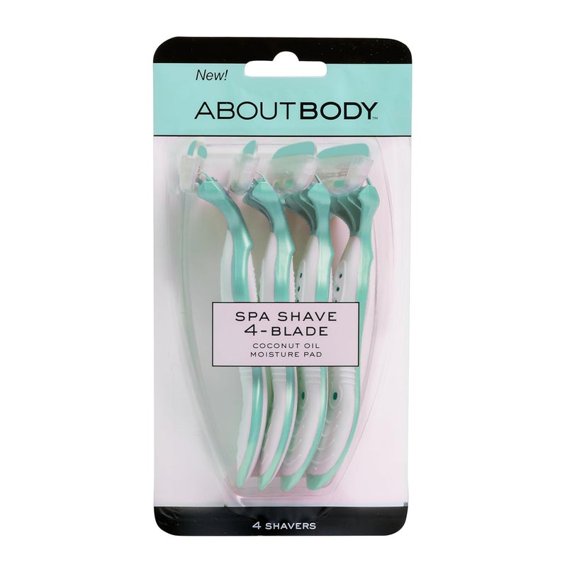 About Face About Beauty Spa Shave 4 Blade Disposable Razors, Includes 4 Disposable Shavers, Adjust to Curves for a Close Shave, Skin-Soothing Coconut Oil Moisture Pad Gently Glides Along Skin - Image 1