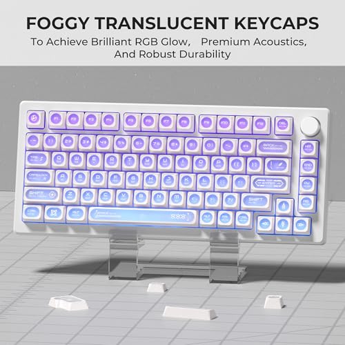 OHY XVX White Shine Through Keycaps for Mechanical Keyboards - 136 Keys White Translucent Cat Eye Design,Cherry MAX Profile, PC+PBT Frosted RGB Keycaps - Image 2
