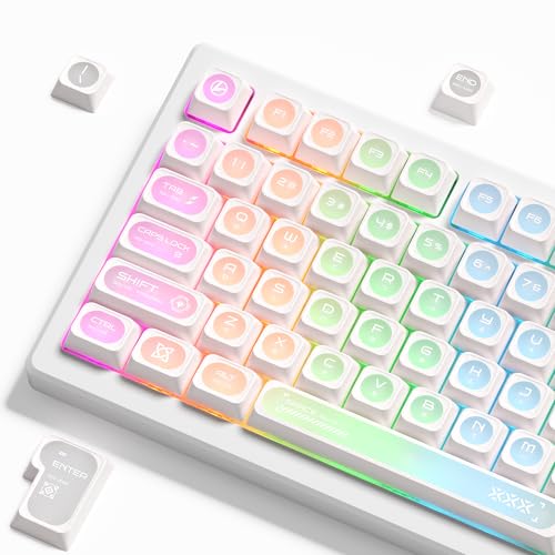 OHY XVX White Shine Through Keycaps for Mechanical Keyboards - 136 Keys White Translucent Cat Eye Design,Cherry MAX Profile, PC+PBT Frosted RGB Keycaps - Image 1
